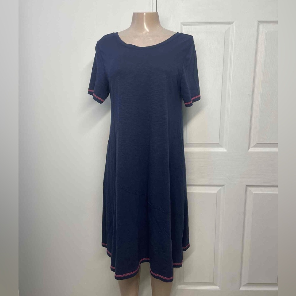 Lisa Todd Navy Blue Midi Dress with Pink Accents